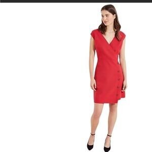NWT Ann Taylor LOFT Dress Cherry Apple Red Sleeveless Faux Wrap Button Front 4